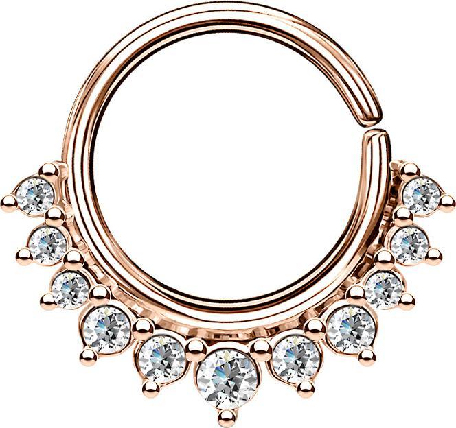 Star Piercing Septum Ring rosegold mit elf Kristallen (Messing)