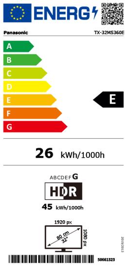 Etichetta energetica Panasonic TX-32MS360E, 81,3 cm, 1920 x 1080 Pixel, Full HD, Smart TV, Wifi, Zwart, Grijs (32", LED, Full HD)
