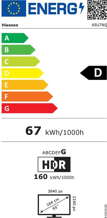 Energie-Label Hisense TV 65U7NQ (65", U7K, LED, 4K, 2024)