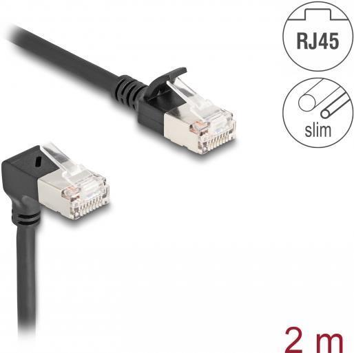 Produktbild Delock RJ45 Netzwerkkabel Cat.6A S/FTP Slim 90° unten gewink (S/FTP, CAT6a, 2 m)