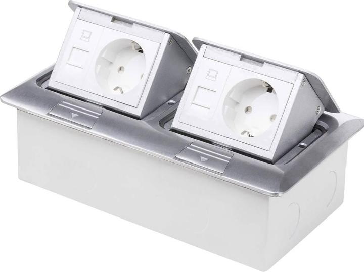 Produktbild LEDmaxx 105627 2fach Fussboden-Einbausteckdose mit Cat5 Buchse, erhöhter Berühru
