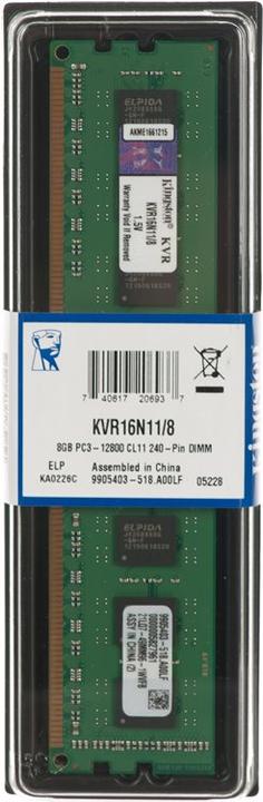 Image du produit Kingston ValueRAM (1 x 8GB, 1600 MHz, RAM DDR3, DIMM)