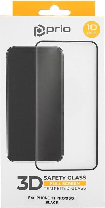 Produktbild prio 10x 3D Displayschutzglas für iPhone 11 Pro/XS/X schwarz (10 Stück, Apple iPhone XS, Apple iPhone 11 Pro, Apple iPhone X)