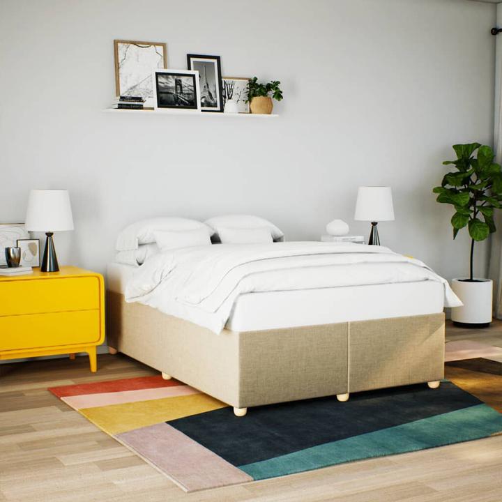 Produktbild VidaXL Bettgestell Bett Doppelbett Polsterbett Lattenrost Creme 140x190cm Stoff (140 x 190 cm)