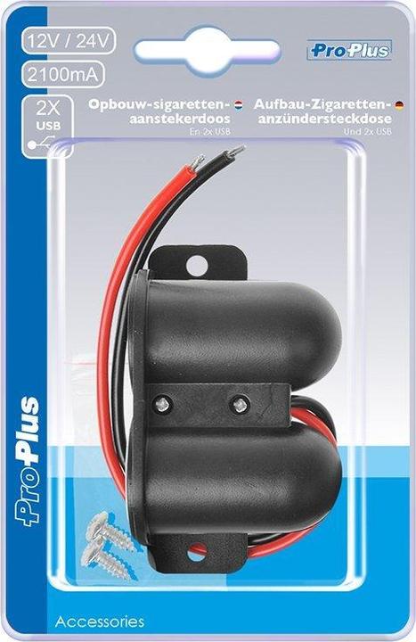 ProPlus Surface-mounted cigarette lighter socket + 2xUSB in blister pack