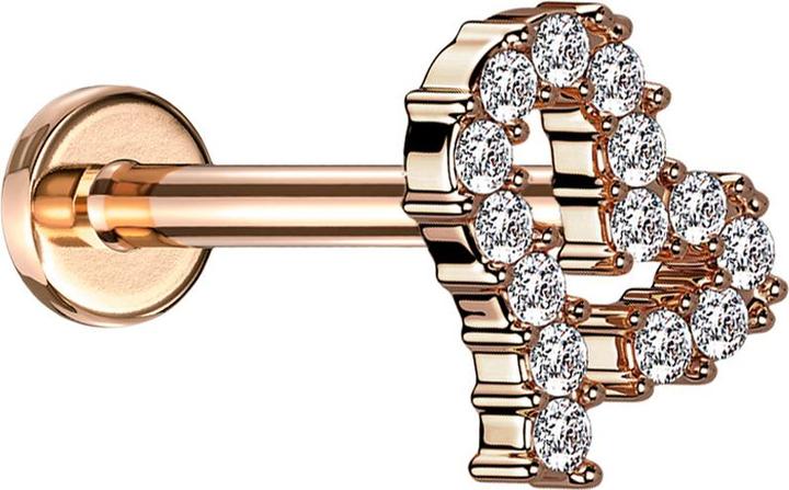 Immagine prodotto Star Piercing Micro Labret filo interno oro rosa cuore cristalli argento (Ottone, Acciaio chirurgico 316L)