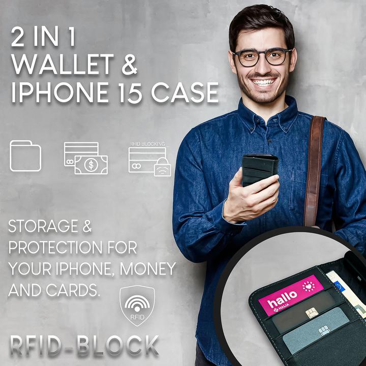 Produktbild Nalia Echt Leder Flip Case Hülle mit Magnetverschluss (Apple iPhone 15 Pro)