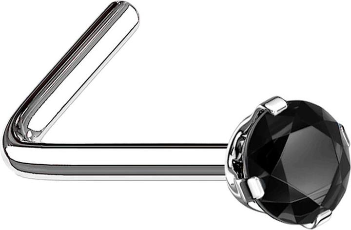 Immagine prodotto Star Piercing Borchia nasale angolata in argento con cristallo rotondo incastonato in nero (Acciaio chirurgico 316L)