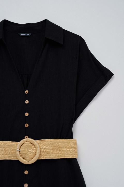 Produktbild Salsa Jeans Midikleid Linen Shirt Dress With Front Buttoned Belt (L)