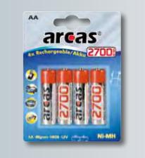 Immagine prodotto Arcas 177 27406 - Batteria ricaricabile - nichel-metallo idruro (NiMH) - 1,2 V - 4 pezzi (4 pz., AA, 2700 mAh)