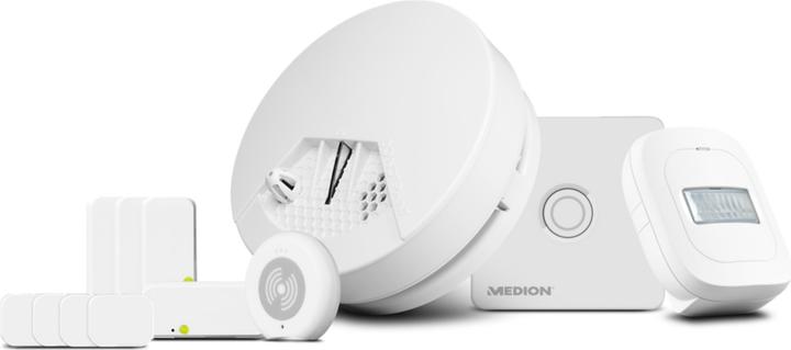 Actual product image Medion P85754 Smart Home Starter Set (lock, adapter plug, 4x door / window contact, smoke detector