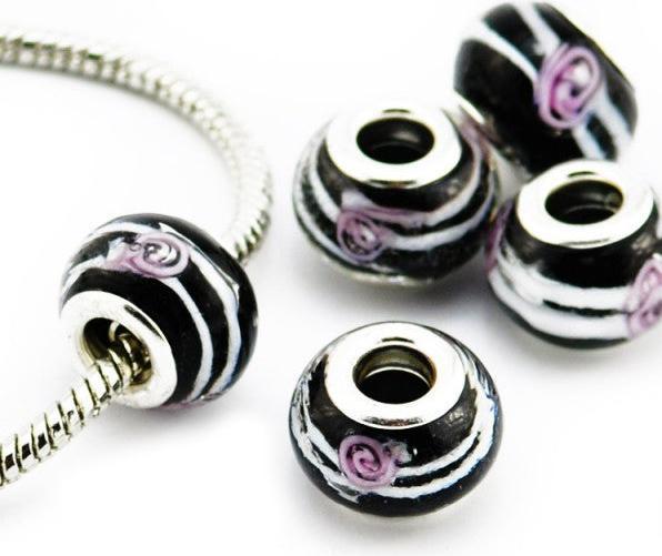 Produktbild Hermex Glas Bead Perle versilbert 925 - Schwarz (Metalllegierung und Glas)