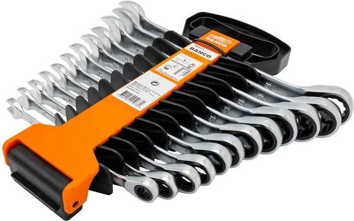 Immagine prodotto Bahco Set di chiavi ad anello metriche a cricchetto - 12 pezzi/supporto in plastica (12 mm, 8 mm, 13 mm, 10 mm, 19 mm, 17 mm, 18 mm, 11 mm, 16 mm, 15 mm, 14 mm, 9 mm)