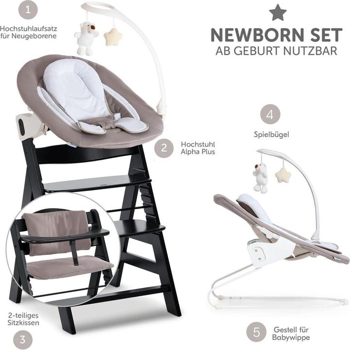 Actual product image Hauck Hochstühle Alpha Plus Black 4-tlg. Newborn Set Deluxe (Highchair)