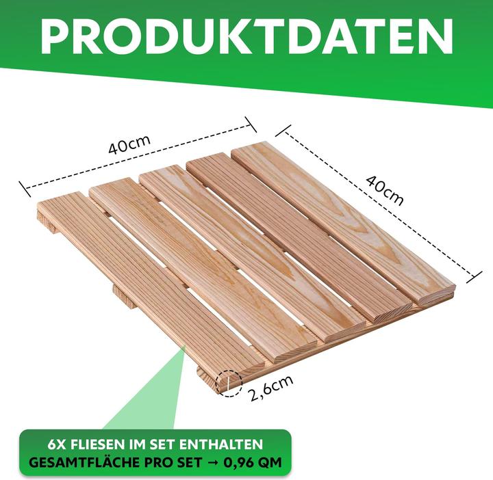 Produktbild Endorphin Holzfliesen aus Lärche 40x40 cm 6er Set (0,96qm) (6 x, 40 x 40 cm)