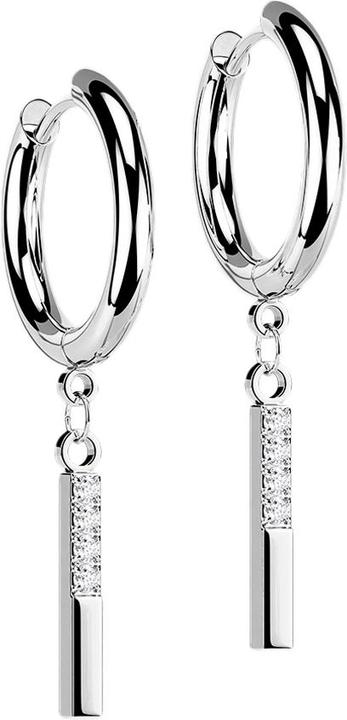 Produktbild Star Piercing Ohrring silber Anhänger Balken mit Kristallen (ohne Messing, Chirurgenstahl 316L)