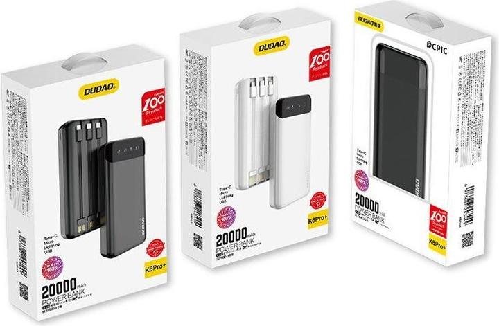 Produktbild Dudao Kapazität Charger mit 3 integrierten Kabeln (20000 mAh, 10 W, 10 Wh)