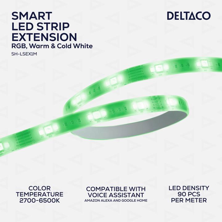 Actual product image Deltaco SMART HOME LED strip extension, 1m, RGB, 2700K-6500K, 6 contacts, suitable for SH-LS3M, whit (Multicoloured, 300 cm, Indoor, Outdoor)