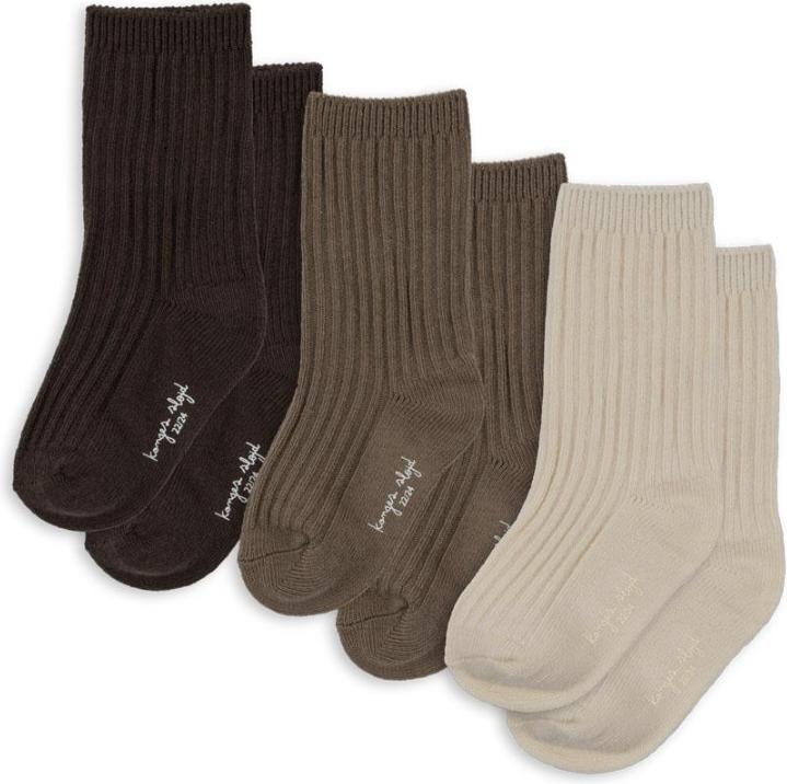 Konges Slojd 3Pack Gerippte Socken SandHazelShitake (3er Pack, 17 - 18)
