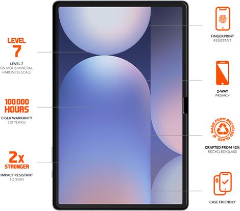 Immagine prodotto Eiger Privacy Sichtschutz-Glas Standard Fit Mountain Glass Tablet Black (1 Pezzo/i, Galaxy Tab S8, Galaxy Tab S9 FE, Galaxy Tab S9, Galaxy Tab S7)