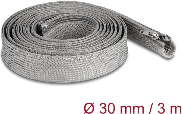 Produktbild Delock Geflechtschlauch mit Reissverschluss hitzebeständig 3 m x 30 mm grau (Kabelschlauch, 300 cm)