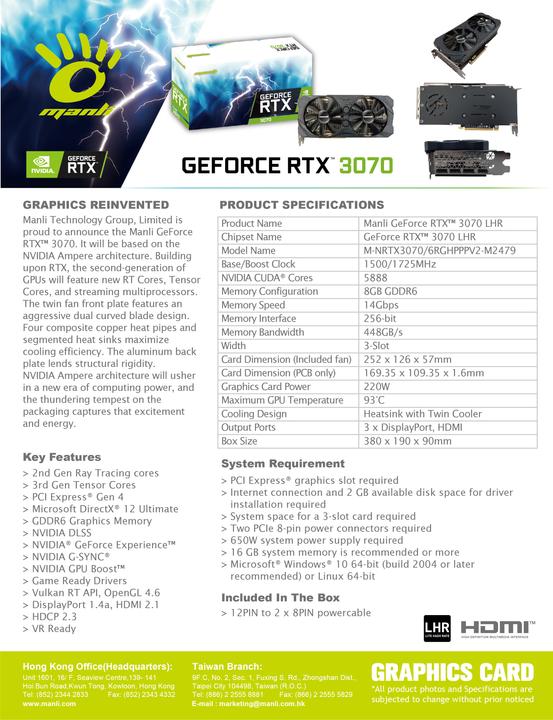 Produktbild Manli GeForce RTX 3070 LHR (8 GB)
