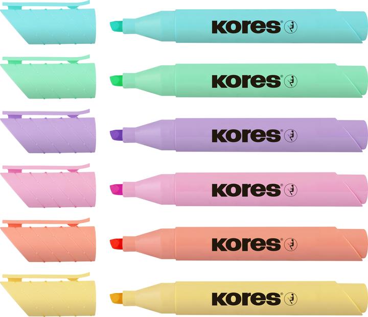 Actual product image Kores Highlighter ""HIGH LINER PLUS"", pastel colours, case of 6 UV-resistant ink, water-based paint (Orange, Pastel lemon yellow, Mint green, Faded pink, Light purple, Turquoise, 5 mm, 6 x)