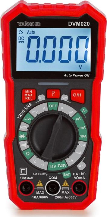 Image du produit Velleman Multimètre numérique universel et robuste à valeurs réelles - CAT III - 600 V - 8 fonctions (CAT III)