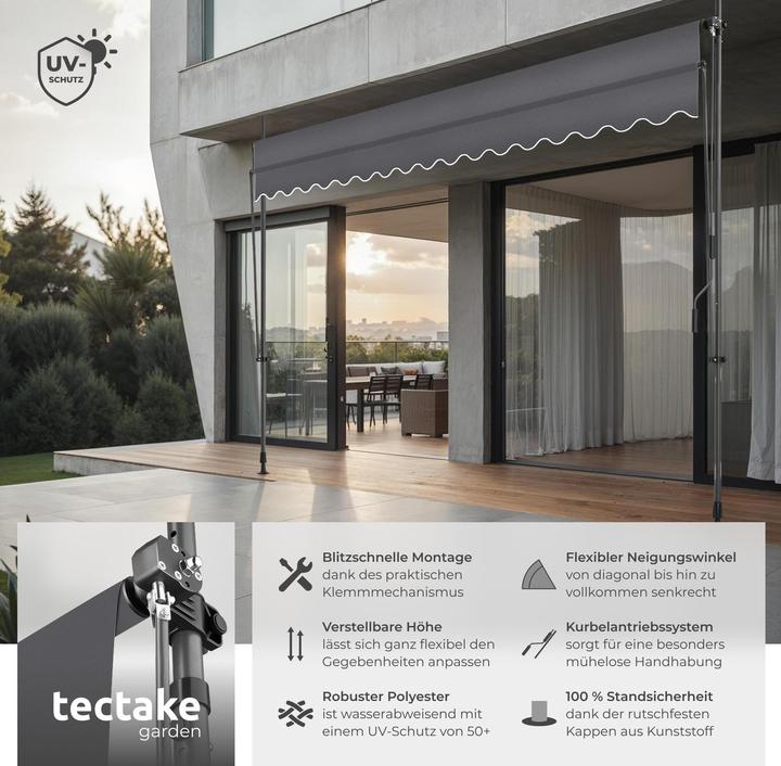 Actual product image tectake Tenda a morsetto con manovella, altezza regolabile (4 m)