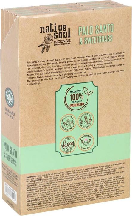 Immagine prodotto Native Soul Bastoncini d'incenso Palo Santo & Sweet Grass (confezione da 96)