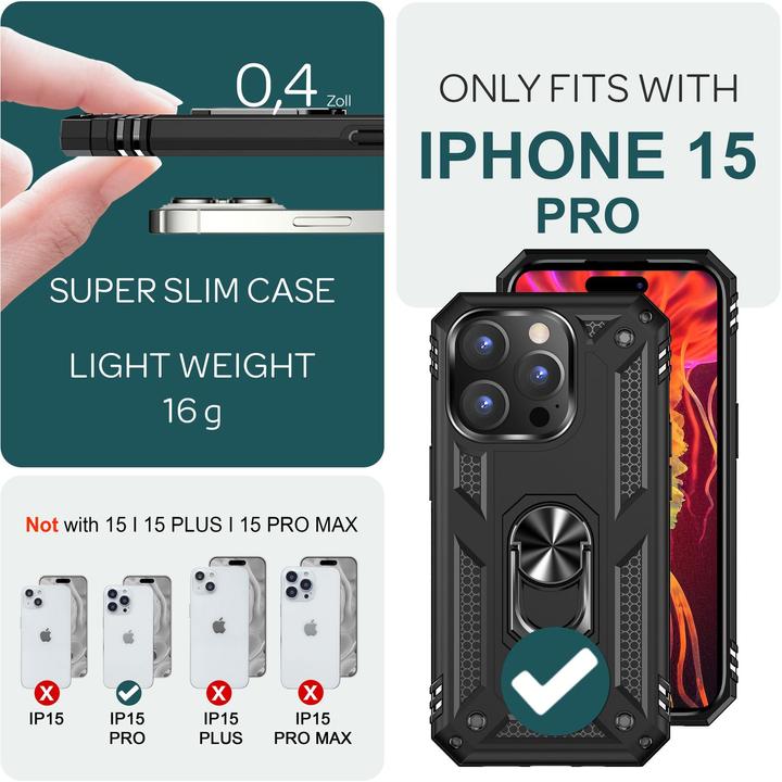 Actual product image Nalia Shockproof Military Style Ring Cover (Apple iPhone 15 Pro)