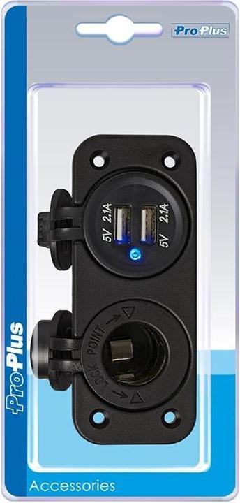Produktbild ProPlus Einbau Kit: Steckdose DIN + USB Doppel-steckdose 2x2100mA im Blister