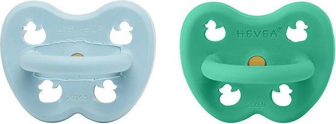Hevea 2-pack of natural rubber soothers, Maya Blue & Pop of Green - orthodontic (from 3 months) (2 x)