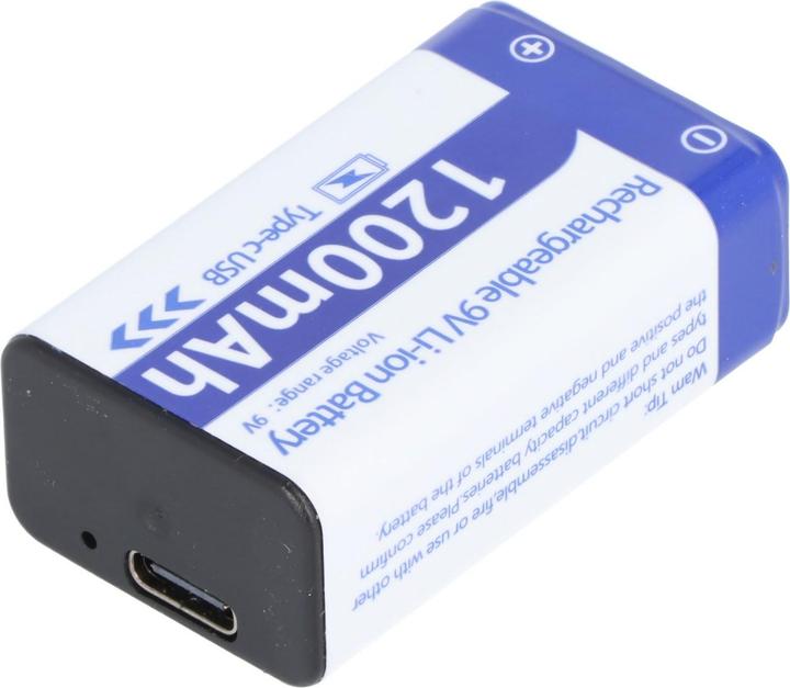 Produktbild AccuCell 9V Akkublock mit USB-C Ladeanschluss, Li-ion, 7,4V, 1200mAh, 8,1 Wh (1 Stk., 1200 mAh, Akku)