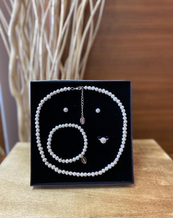 Image du produit Andreani Parure de bijoux en perles d'eau douce et argent 925 avec anneau
