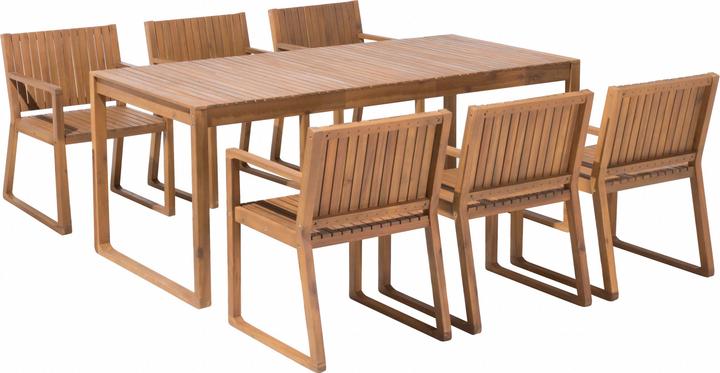 Beliani Garden furniture set acacia wood light brown 6-seater 7-piece SASSARI (90 cm)