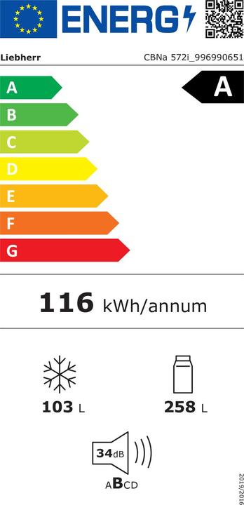 Label énergétique Liebherr CBNa572i-22 Plus BioFresh NoFrost (361 l)
