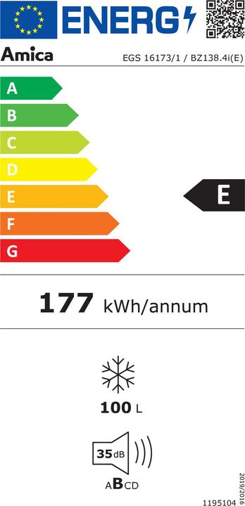 Energie-Label Amica EGS 16173/1 EB-Gefrierschrank E 100L 88cm Schlepptür Inverter (Einbau, 100 l)