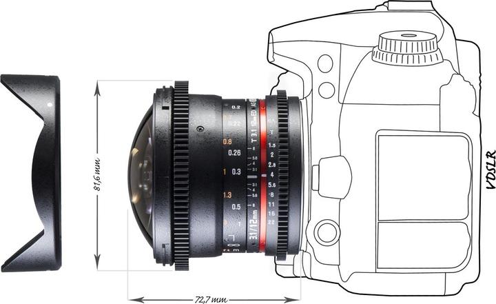 Produktbild Walimex 12/3,1 Fisheye Video DSLR Canon EF (Canon EF, Vollformat, APS-C / DX)