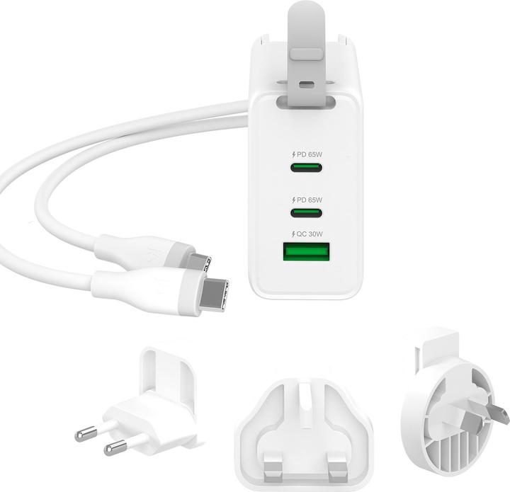 Actual product image j5Create 65W GaN USB-C 3-Port Traveler Charger with changeable AC plugs and USB-C cable, Indoor, AC (65 W)