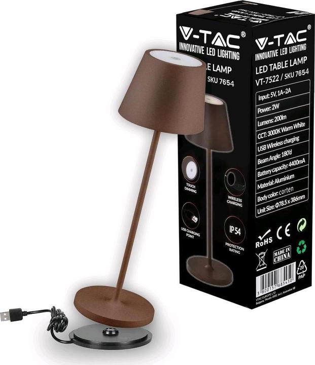 Actual product image V-TAC VT7522 2W LED Table Lamp 4400mA Battery IP54 Korten 3000K (200 lm)