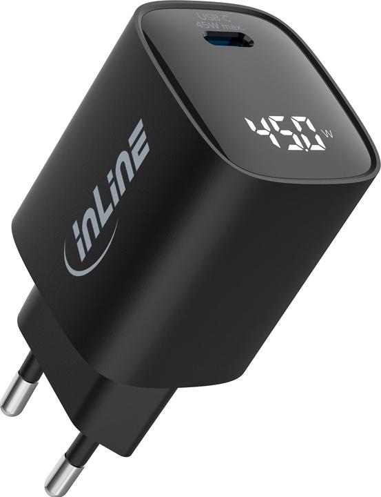 Actual product image InLine USB PD power supply, GaN charger, 1-port, USB-C, 45W, with display, black (45 W)
