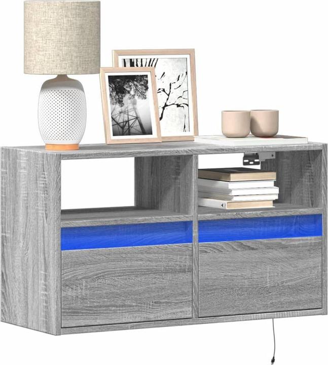 Actual product image VidaXL TV cabinet Wall unit Lowboard Hanging with LED lighting Grey Sonoma