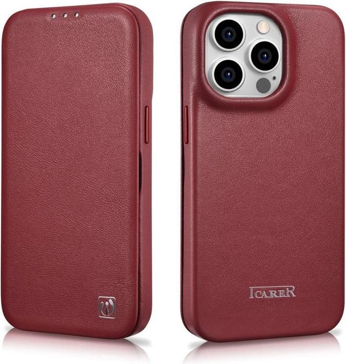 Produktbild iCarer CE Premium Leather Folio Case für iPhone 14 Pro Max Magnetic Flip Cover MagSafe Rot (WMI14220 (Apple iPhone 14 Pro Max)