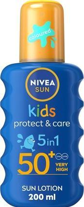 Image du produit NIVEA Sun Kids Protect & Care SPF 50+ Coloured Spray 200ml Sunscreen Moisturizing Spray (Spray solaire, SPF 50+, 200 ml)