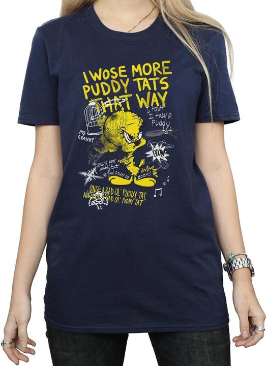 Actual product image Looney Tunes Womens/Ladies Tweety Pie More Puddy Tats Cotton Boyfriend T-Shirt (XL)