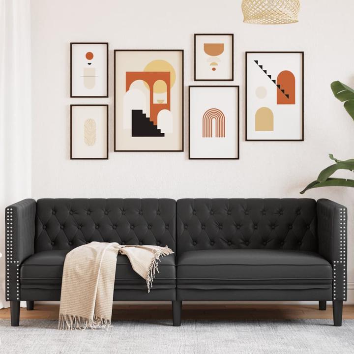 Produktbild VidaXL Chesterfield Sofa 3-Sitzer Couch Sessel Polstersofa Schwarz Kunstleder (Chesterfield)