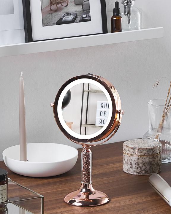 Image du produit Beliani Miroir de courtoisie or rose avec éclairage LED ø 18 cm BAIXAS (18 x 34 cm)