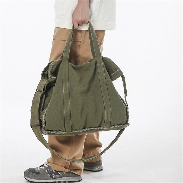 Actual product image Only-Bags.Store Simple canvas tote shoulder bag, simple shoulder bag, rough edge canvas bag, student