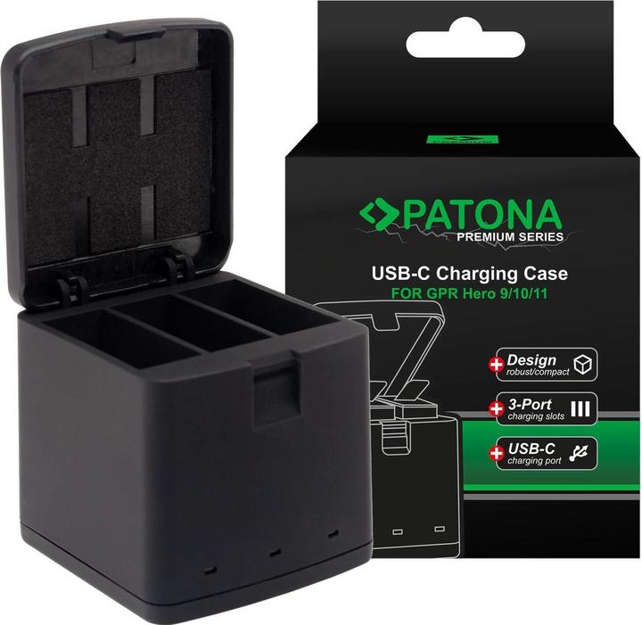Immagine prodotto Patona Caricabatterie triplo premium per GoPro Hero 9, 10 e 11 (Eroe 10, Eroe 9, Eroe 11)